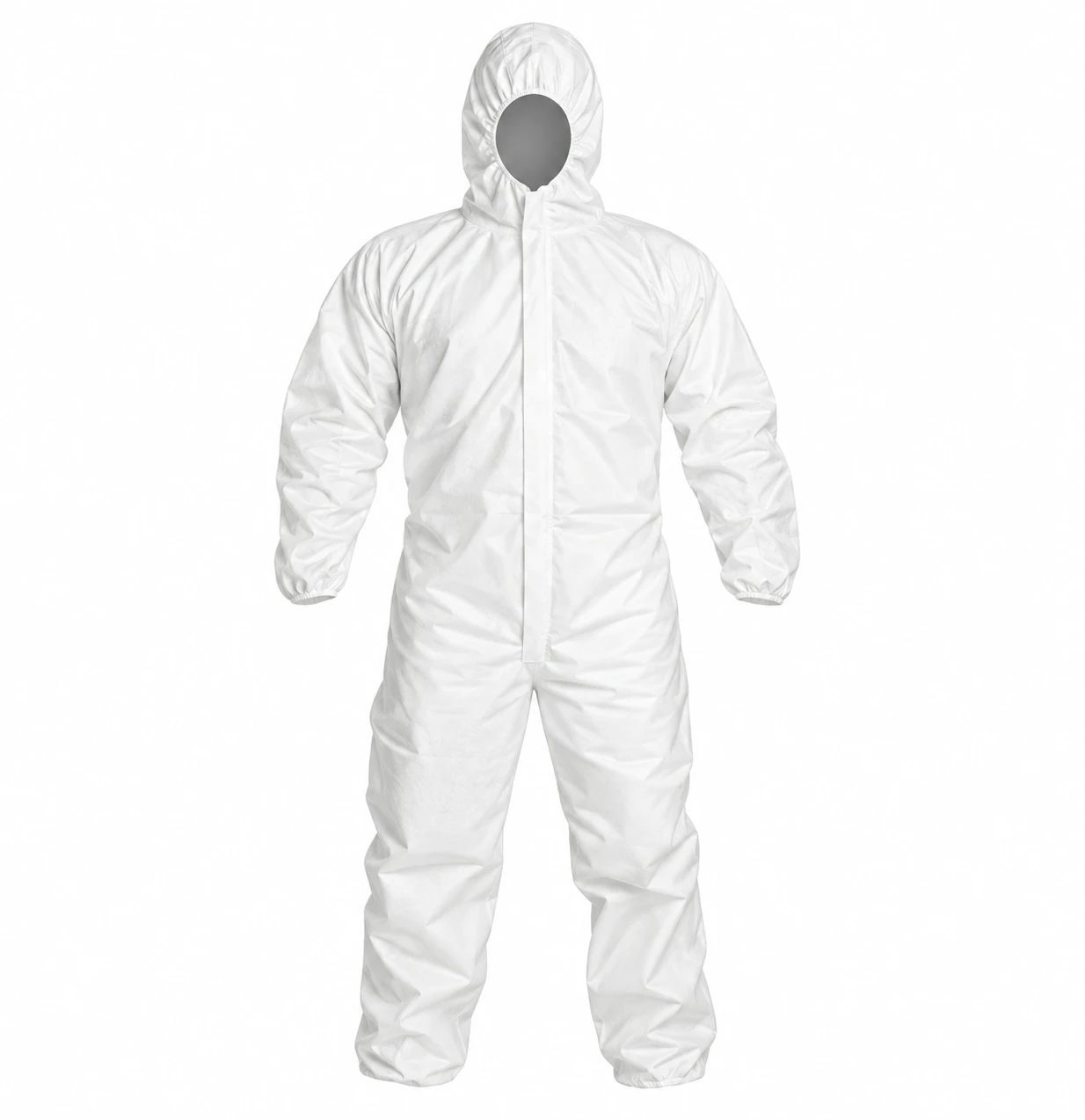 White hooded microporous disposable coverall