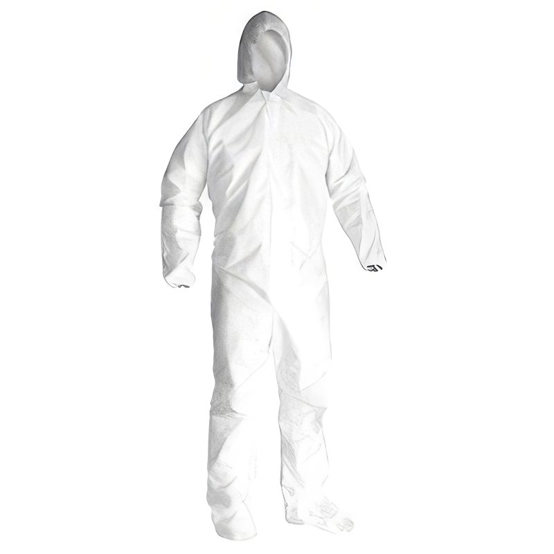 White hooded polypropylene disposable coverall
