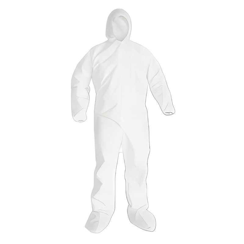 White hooded SMS disposable coverall with attached boots